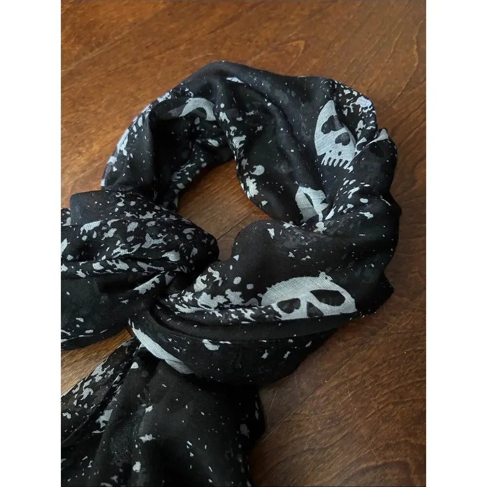Black Scarf with White Skulls, Lightweight and Oversized